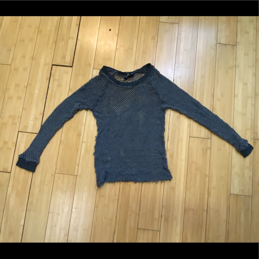 Grey Knit Fishnet Top